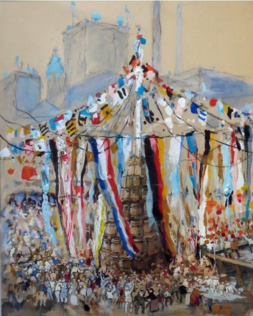 Wilhelm Battermann 1963, Öl auf Karton, 'Holsten Brauerei AG, 1 Million hl'